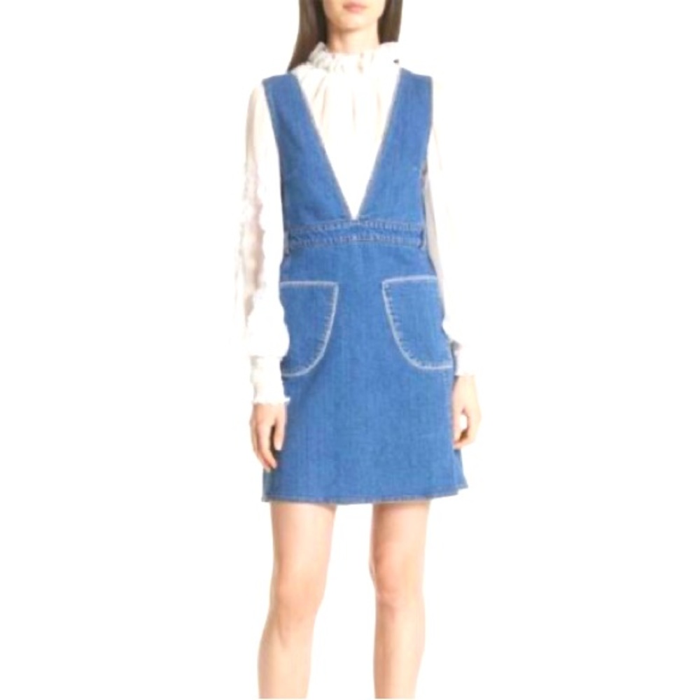 See By Chloé stretch denim mini A-line dress size 44 - Picture 1 of 5